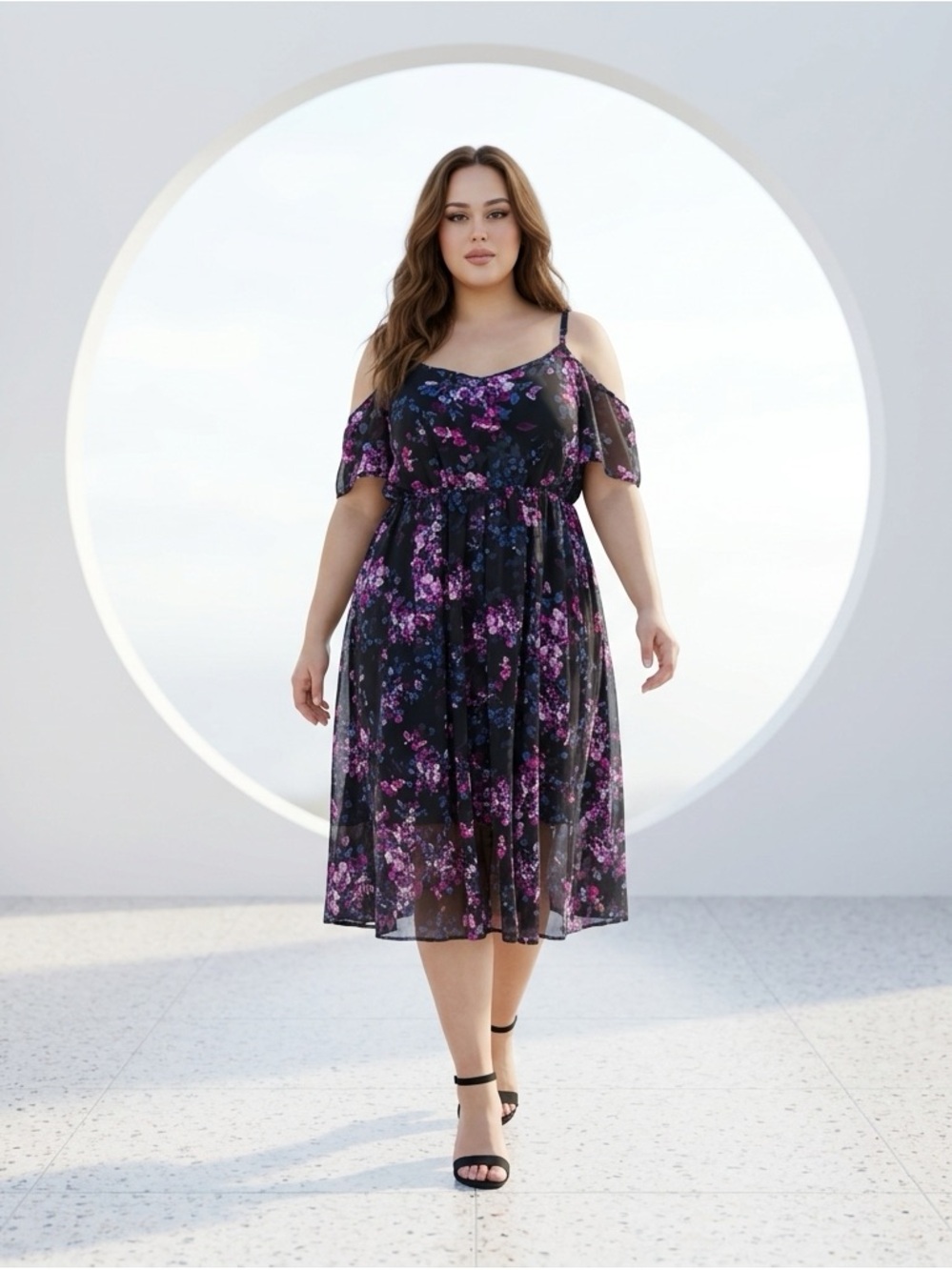 Torrid Black Floral Midi Chiffon Pleated Dress Sleeveless Boho Plus Size 2
